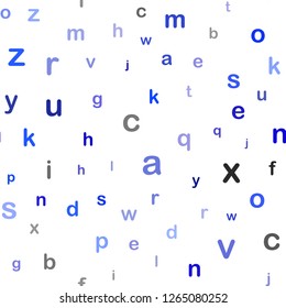 Dark BLUE vector seamless backdrop with english symbols. Modern geometrical illustration with ABC english symbols. Pattern for design of fabric, wallpapers.