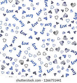 Dark BLUE vector seamless backdrop with phrase LOVE YOU, hearts. Design in doodle style with text LOVE YOU, hearts. Design for wallpaper, fabric makers.