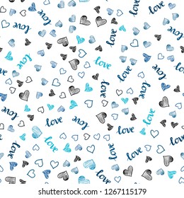 Dark BLUE vector seamless backdrop with phrase LOVE YOU, hearts. Colorful gradient phrase LOVE YOU, hearts in abstract style. Design for wallpaper, fabric makers.