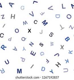 Dark BLUE vector seamless backdrop with english symbols. Colored alphabet signs with gradient on white background. Pattern for design of fabric, wallpapers.