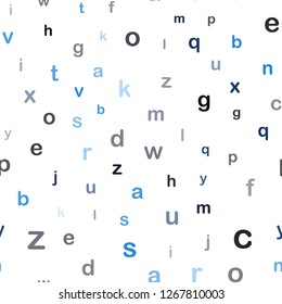 Dark BLUE vector seamless backdrop with english symbols. Abstract illustration with colored latin alphabet. Design for wallpaper, fabric makers.