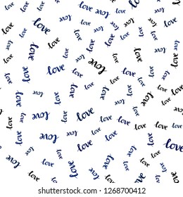 Dark BLUE vector seamless backdrop with phrase LOVE YOU. Decorative illustration with words of love in abstract style. Pattern for trendy fabric, wallpapers.