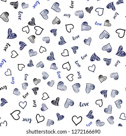 Dark BLUE vector seamless backdrop with phrase LOVE YOU, hearts. Illustration with words of love, hearts in abstract style. Design for textile, fabric, wallpapers.