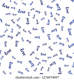 Dark BLUE vector seamless backdrop with phrase LOVE YOU. Decorative design in doodle style with text LOVE YOU. Pattern for design of fabric, wallpapers.