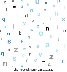Dark BLUE vector seamless backdrop with english symbols. Shining illustration with ABC symbols on abstract template. Design for wallpaper, fabric makers.