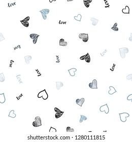 Dark BLUE vector seamless backdrop with phrase LOVE YOU, hearts. Romantic illustration with colorful phrase LOVE YOU, hearts. Pattern for trendy fabric, wallpapers.