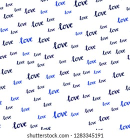 Dark BLUE vector seamless backdrop with phrase LOVE YOU. Decorative design in doodle style with text LOVE YOU. Texture for window blinds, curtains.