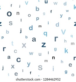 Dark BLUE vector seamless backdrop with english symbols. Abstract illustration with colored latin alphabet. Design for wallpaper, fabric makers.