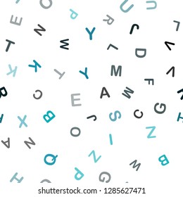 Dark BLUE vector seamless backdrop with english symbols. Shining colorful illustration with isolated letters. Design for textile, fabric, wallpapers.