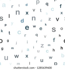 Dark BLUE vector seamless backdrop with english symbols. Modern geometrical illustration with ABC english symbols. Design for textile, fabric, wallpapers.