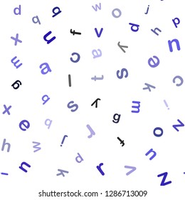 Dark BLUE vector seamless backdrop with english symbols. Shining illustration with ABC symbols on abstract template. Template for business cards, websites.