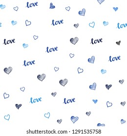 Dark BLUE vector seamless backdrop with phrase LOVE YOU, hearts. Colorful gradient phrase LOVE YOU, hearts in abstract style. Design for wallpaper, fabric makers.