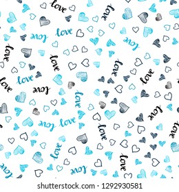 Dark BLUE vector seamless backdrop with phrase LOVE YOU, hearts. Design in doodle style with text LOVE YOU, hearts. Design for wallpaper, fabric makers.