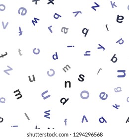 Dark BLUE vector seamless backdrop with english symbols. Modern geometrical illustration with ABC english symbols. Texture for window blinds, curtains.