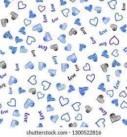 Dark BLUE vector seamless backdrop with phrase LOVE YOU, hearts. Colorful illustration with quote LOVE YOU, hearts. Design for wallpaper, fabric makers.