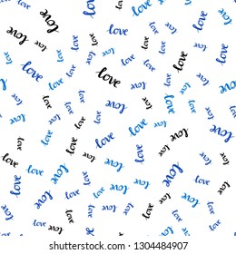 Dark BLUE vector seamless backdrop with phrase LOVE YOU. Decorative design in doodle style with text LOVE YOU. Template for business cards, websites.