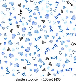 Dark BLUE vector seamless backdrop with phrase LOVE YOU, hearts. Illustration with phrase LOVE YOU, hearts for valentine's day. Pattern for design of fabric, wallpapers.