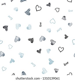 Dark BLUE vector seamless backdrop with phrase LOVE YOU, hearts. Illustration with phrase LOVE YOU, hearts for valentine's day. Texture for window blinds, curtains.