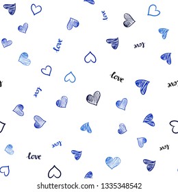 Dark BLUE vector seamless backdrop with phrase LOVE YOU, hearts. Illustration with phrase LOVE YOU, hearts for valentine's day. Design for wallpaper, fabric makers.