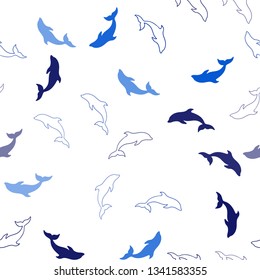 Dark BLUE vector seamless backdrop with ocean dolphins. Modern abstract illustration with sea dolphins. Pattern for marine leaflets.