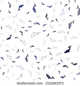 Dark BLUE vector seamless backdrop with ocean dolphins. Natural illustration with sea dolphins. Pattern for websites of animals.