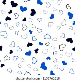 Dark BLUE vector seamless background with hearts. Beautiful colored illustration with hearts in celebration style. Pattern for marriage gifts, congratulations.