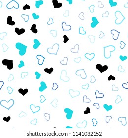 Dark BLUE vector seamless background with hearts. Hearts on blurred abstract background with colorful gradient. Pattern for marriage gifts, congratulations.