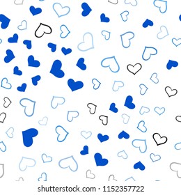 Dark BLUE vector seamless background with hearts. Beautiful colored illustration with hearts in celebration style. Beautiful design for your business advert of anniversary.