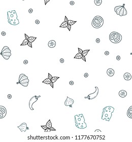 Dark BLUE vector seamless background with tasty food. Decorative shining illustration with food on abstract template. Design for ad, poster, banner of cafes or restaurants.