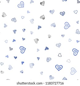 Dark BLUE vector seamless background with hearts. Blurred decorative design in doodle style with hearts. Pattern can be used for valentine's ad, booklets.
