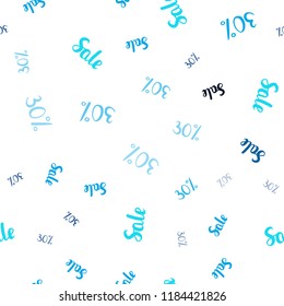 Dark BLUE vector seamless background with 30 % signs of sales. Gradient illustration with discount signs on white backdrop. Pattern for ads, posters, banners of sales.