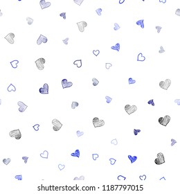 Dark BLUE vector seamless background with hearts. Beautiful colored illustration with hearts in celebration style. Pattern can be used for valentine's ad, booklets.