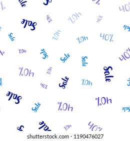 Dark BLUE vector seamless background with 40 % signs of sales. Colored words of sales with gradient on white background. Backdrop for mega promotions, discounts.