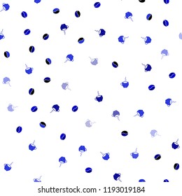Dark BLUE vector seamless background with coffee, beans. Gradient illustration with set of mugs, beans. Pattern for menu of cafes and restaurants.