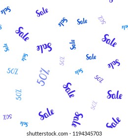 Dark BLUE vector seamless background with 50 % signs of sales. Gradient illustration with discount signs on white backdrop. Template for season sales, shopping ads.