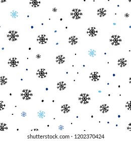 Dark BLUE vector seamless background with xmas snowflakes. Shining colorful illustration with snow in christmas style. Pattern for design of window blinds, curtains.