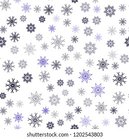 Dark BLUE vector seamless background with xmas snowflakes. Decorative shining illustration with snow on abstract template. Template for business cards, websites.