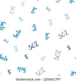 Dark BLUE vector seamless background with 50 % signs of sales. Shining colorful illustration with isolated selling prices. Backdrop for mega promotions, discounts.