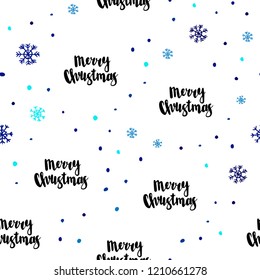 Dark BLUE vector seamless background with xmas snowflakes. Glitter abstract illustration with crystals of ice. Design for textile, fabric, wallpapers.