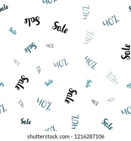 Dark BLUE vector seamless background with 40 % signs of sales. Shining colorful illustration with isolated selling prices. Template for season sales, shopping ads.