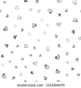 Dark BLUE vector seamless background with hearts. Hearts on blurred abstract background with colorful gradient. Design for ad, poster, banner of Valentine Day.