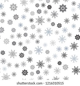 Dark BLUE vector seamless background with xmas snowflakes. Snow on blurred abstract background with gradient. Trendy design for wallpaper, fabric makers.