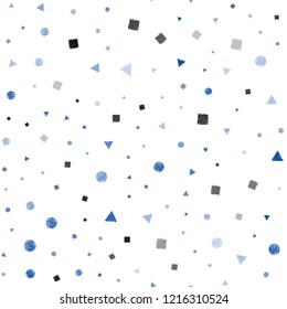 Dark BLUE vector seamless background with triangles, circles, cubes. Illustration with colorful circles, triangles, rectangles. Trendy design for wallpaper, fabric makers.