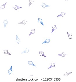 Dark BLUE vector seamless background with ice-cream cones. Decorative design of ice-cream cones in doodle style. Pattern for ads of breakfast, lunch, dinner.