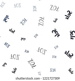 Dark BLUE vector seamless background with 70 % signs of sales. Colored words of sales with gradient on white background. Pattern for ads, posters, banners of sales.