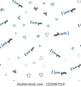 Dark BLUE vector seamless background with hearts. Hearts on blurred abstract background with colorful gradient. Pattern for carnival, festival romantic leaflets.