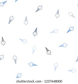 Dark BLUE vector seamless background with ice-cream cones. Set of abstract ice-cream cones with colorful gradient. Design for ad, poster, banner of cafes, restaurants.