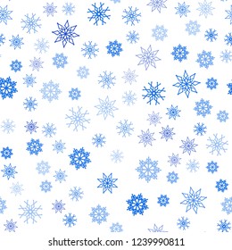 Dark BLUE vector seamless background with xmas snowflakes. Modern geometrical abstract illustration with crystals of ice. Pattern for design of window blinds, curtains.