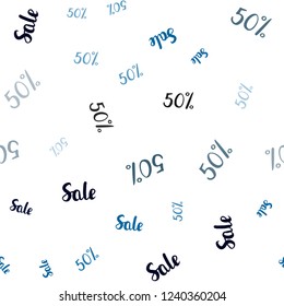 Dark BLUE vector seamless background with 50 % signs of sales. Abstract illustration with colorful gradient symbols of sales. Template for season sales, shopping ads.