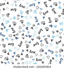 Dark BLUE vector seamless background with words of love, hearts. Illustration with phrase LOVE YOU, hearts for valentine's day. Design for wallpaper, fabric makers.